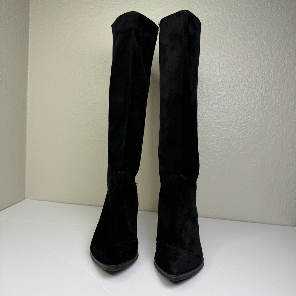 Sam Edelman Women’s Black Suede Knee High Rowena Stacked Heel Boots Size 7M - Picture 2 of 12